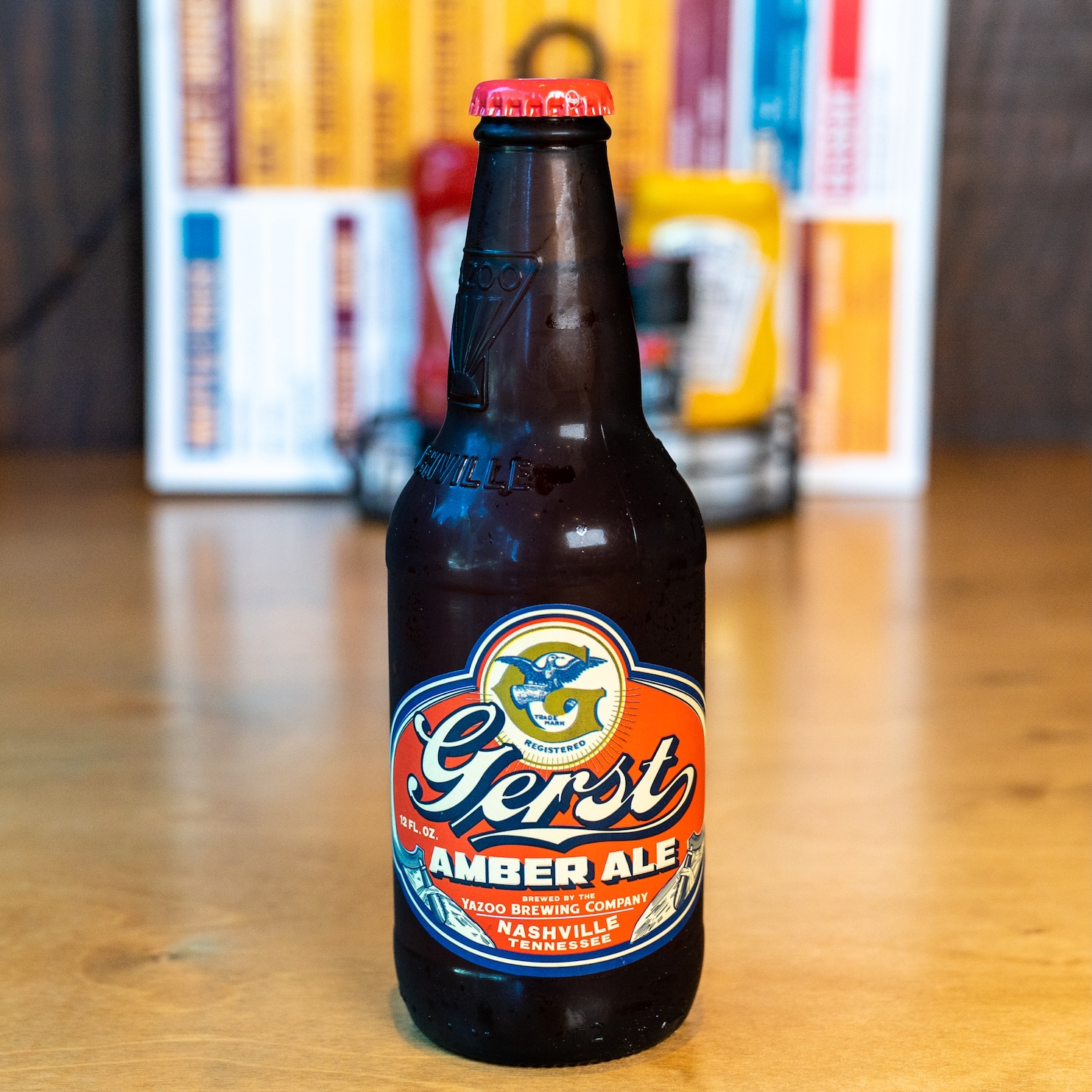 Craft beer bottle with colorful illustrated label